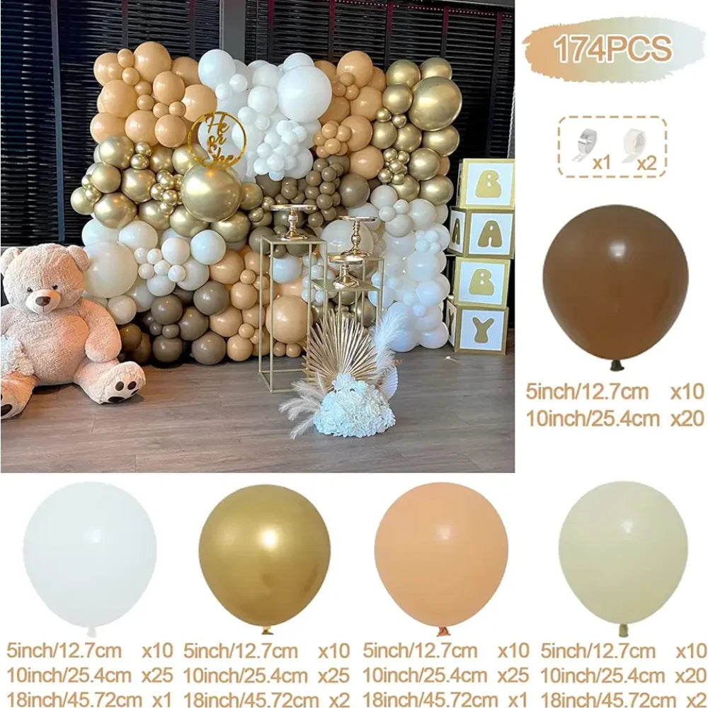 171Pcs Balloon Garland Arch Kit Khaki Nude White Brown Gold Latex Balloons Party Decorations for Baby Shower Gender Reveal
