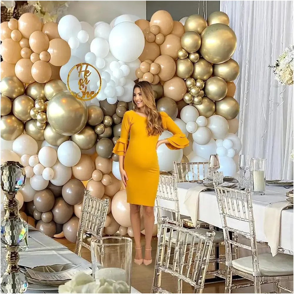 171Pcs Balloon Garland Arch Kit Khaki Nude White Brown Gold Latex Balloons Party Decorations for Baby Shower Gender Reveal